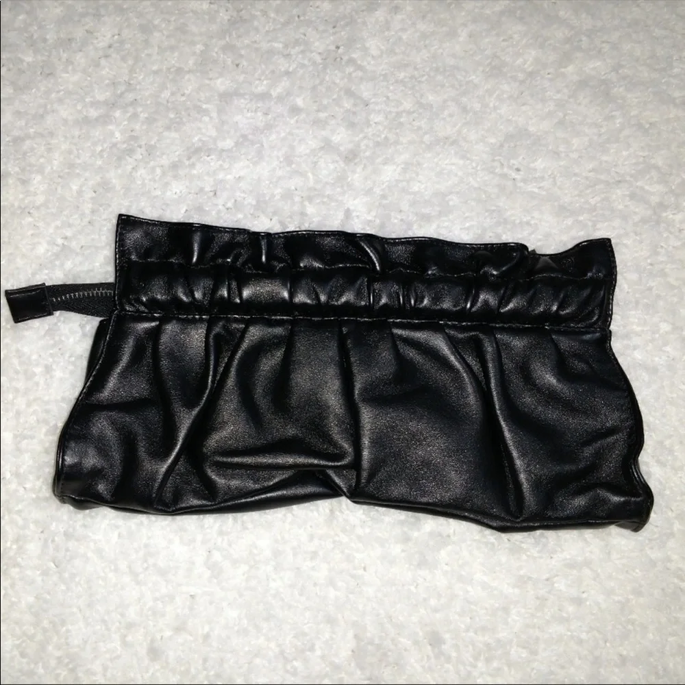 Express Black Faux Leather Ruffled Clutch